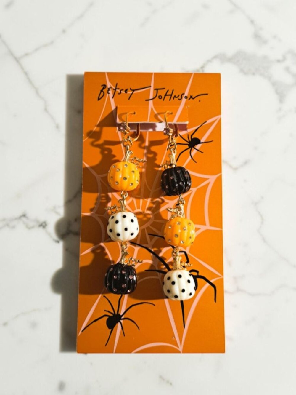 Betsey Johnson Faux Stone Orange Black Gold Linear Earrings